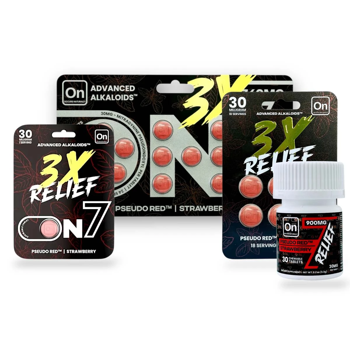 On7 Pseudo Red 3x Relief Tablets Strawberry 30mg